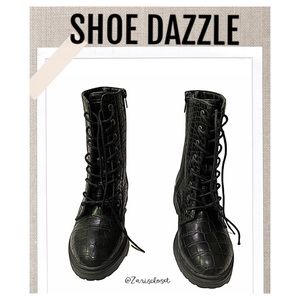 Shoe Dazzle Boots NEW Utilitarian Combat Boot ‘TRIS’ Black Croc Textured Size 6